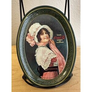 1973 Coca-Cola Betty Girl Mini Oval Tip Tray 1914 Replica Passaic Litho